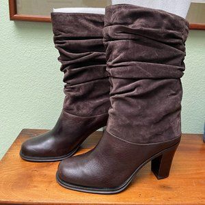 Women's Makron Brown Suede Slouch Heeled Boots size 9.5W NIB